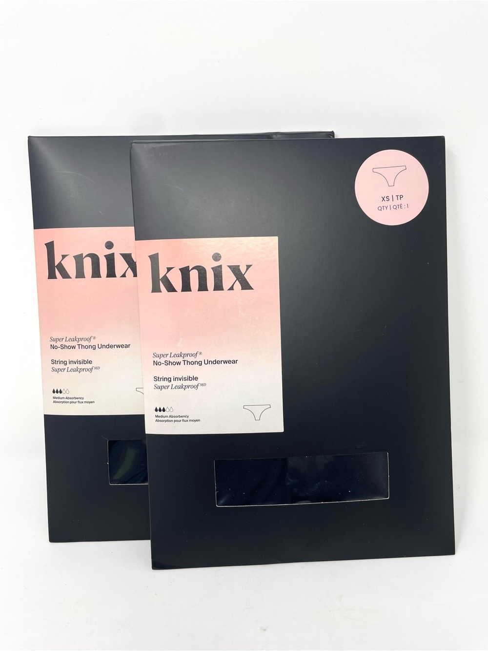 (2) Knix Super Leakproof® No-Show Thong Period Underwear in Black Women's XS $60